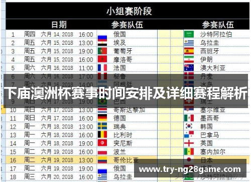 下庙澳洲杯赛事时间安排及详细赛程解析 下庙澳洲杯赛事时间安排及详细赛程解析