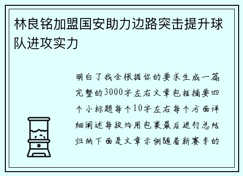 林良铭加盟国安助力边路突击提升球队进攻实力